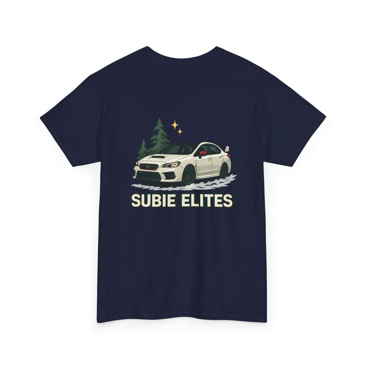 Subie Elites T-Shirt —WRX/STI Car Club Graphic Tee featuring a Subaru design with trees on the back.