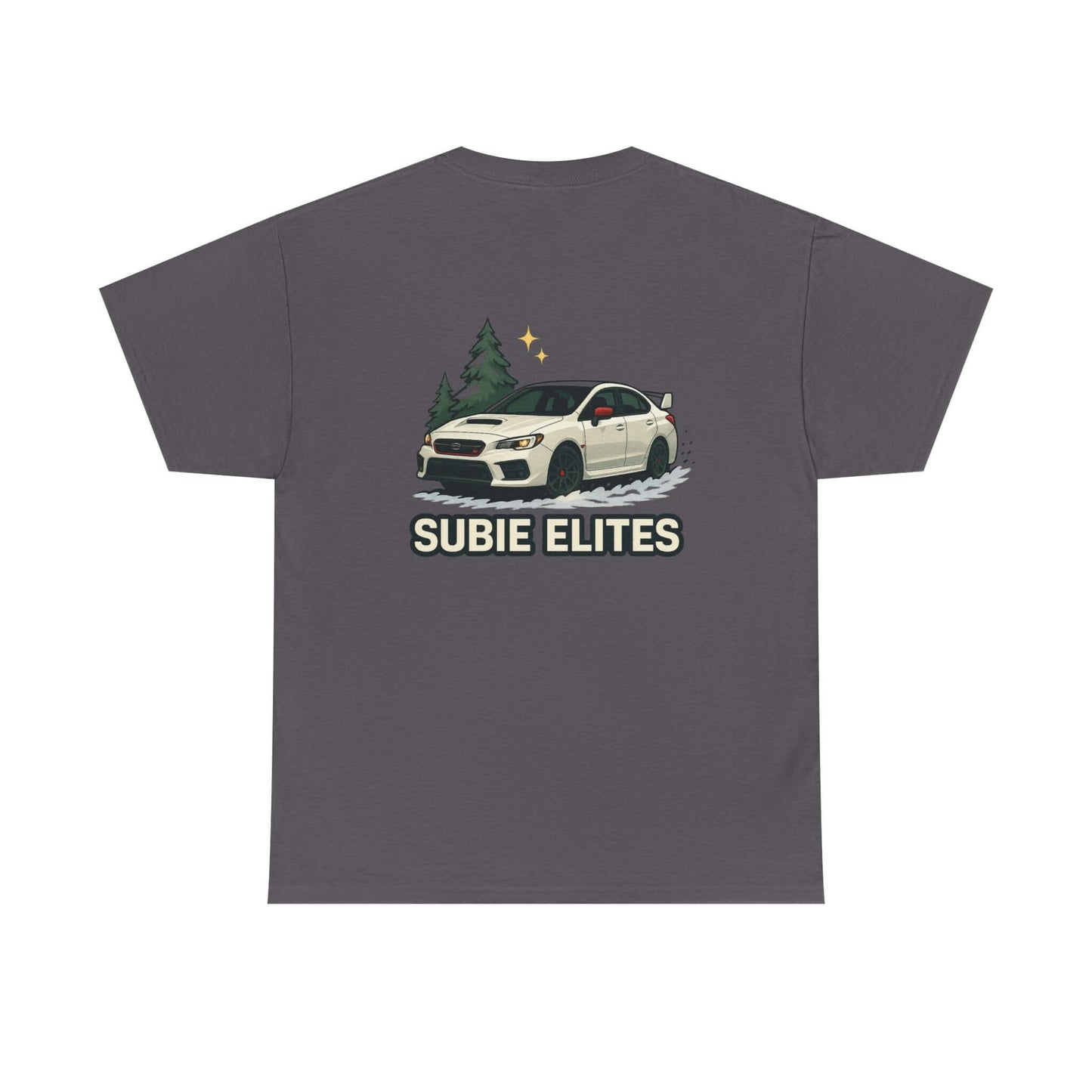 Subie Elites T-Shirt —WRX/STI Car Club Graphic Tee featuring a Subaru illustration on the back.