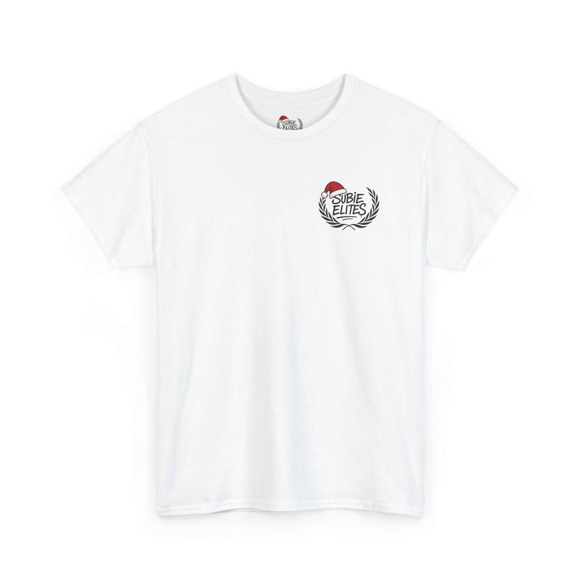 Subie Elites T-Shirt —WRX/STI Car Club Graphic Tee featuring a soft white fabric with a logo on the chest.