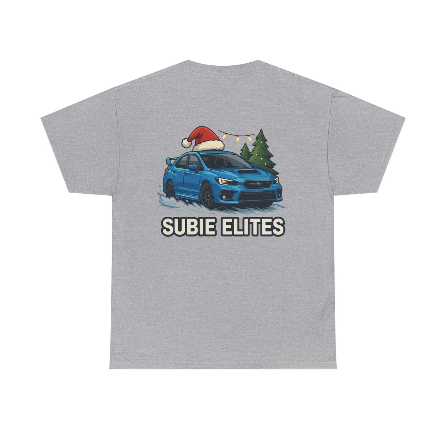 Subie Elites Holiday Car Tee — Blue Subaru Christmas Graphic Shirt