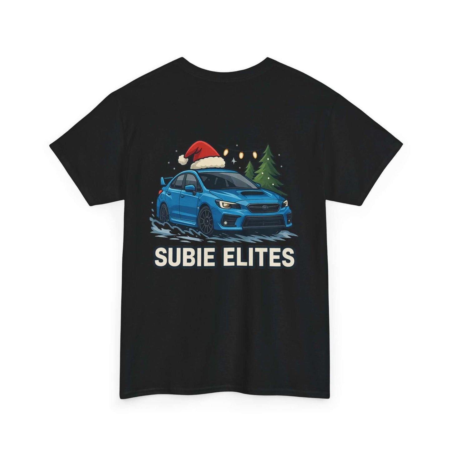 Subie Elites Holiday Car Tee — Blue Subaru Christmas Graphic Shirt