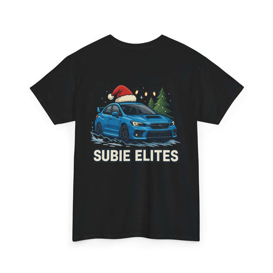 Subie Elites Holiday Car Tee — Blue Subaru Christmas Graphic Shirt