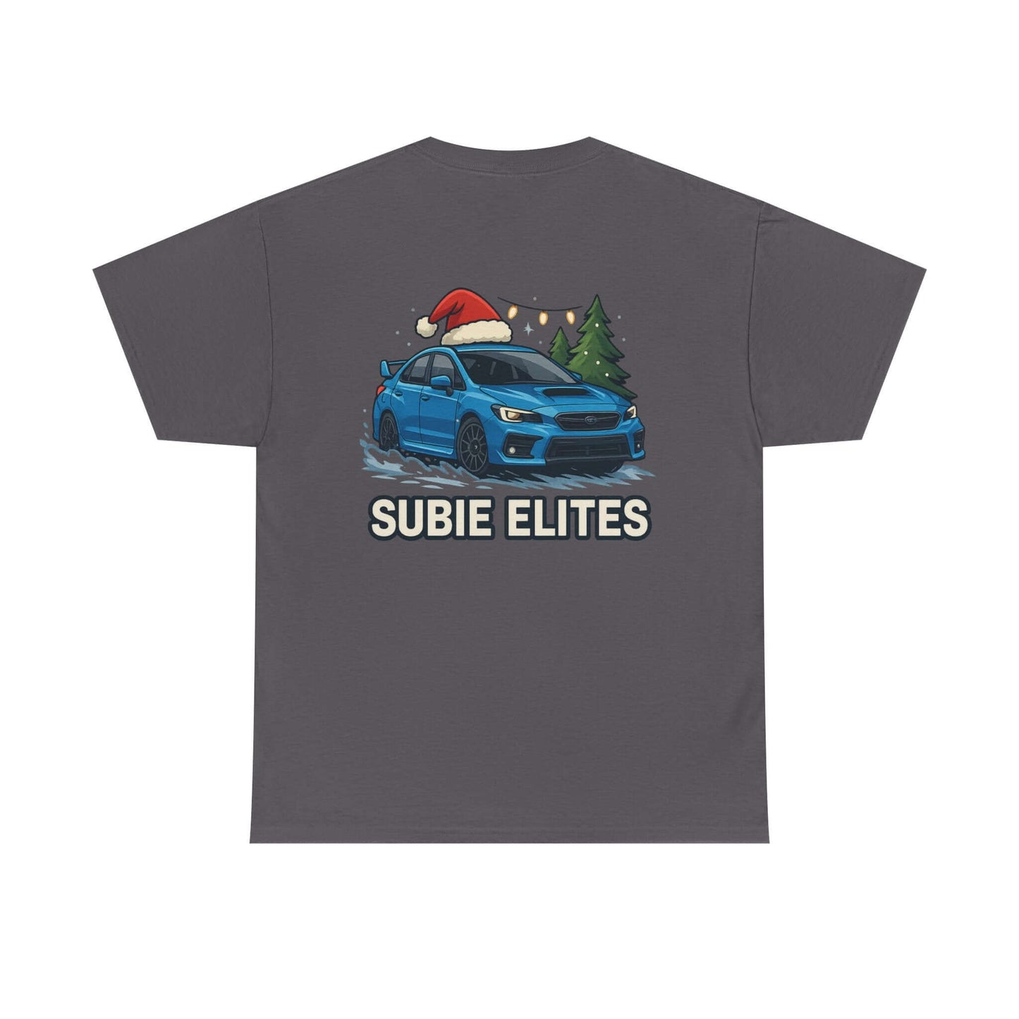 Subie Elites Holiday Car Tee — Blue Subaru Christmas Graphic Shirt