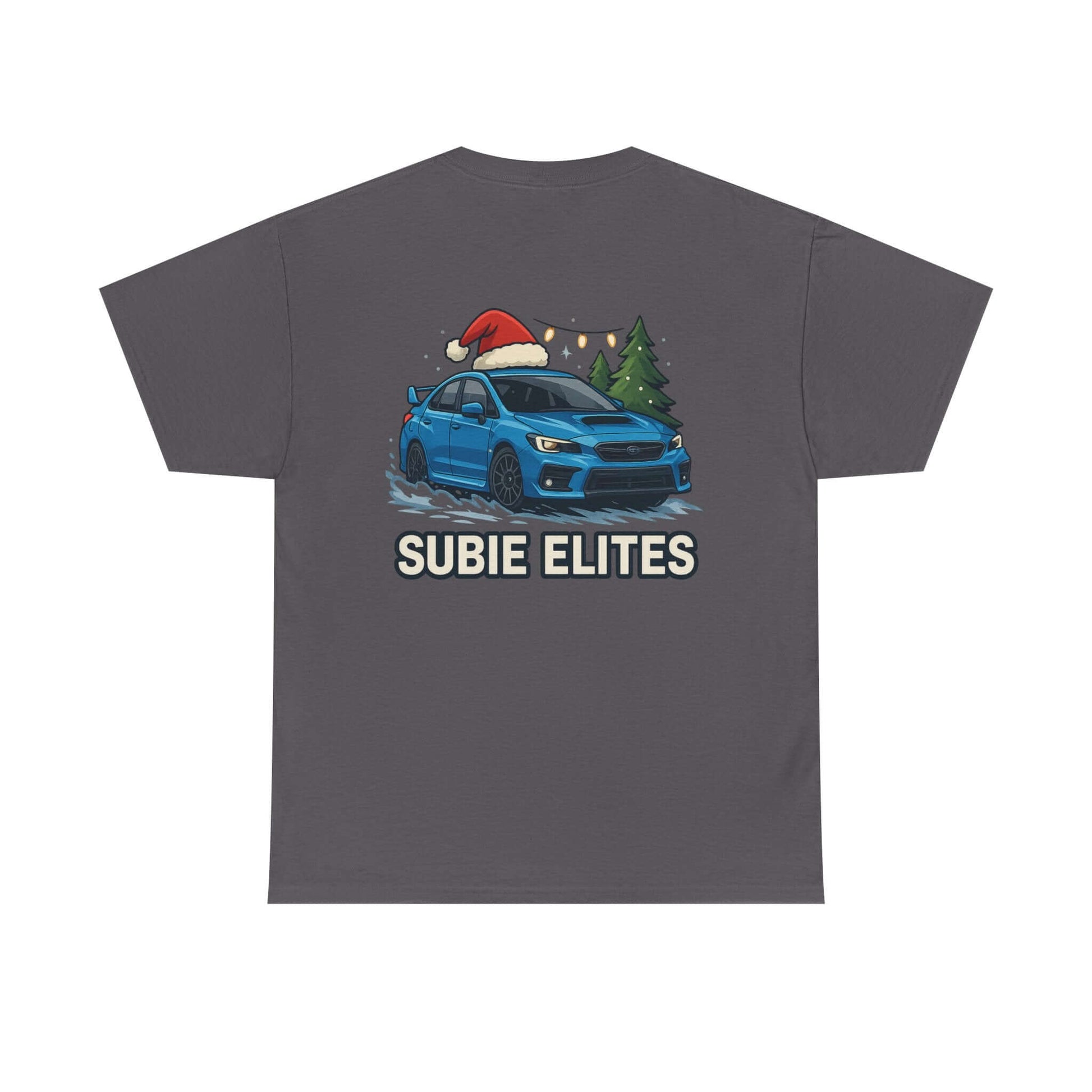 Subie Elites Holiday Car Tee — Blue Subaru Christmas Graphic Shirt