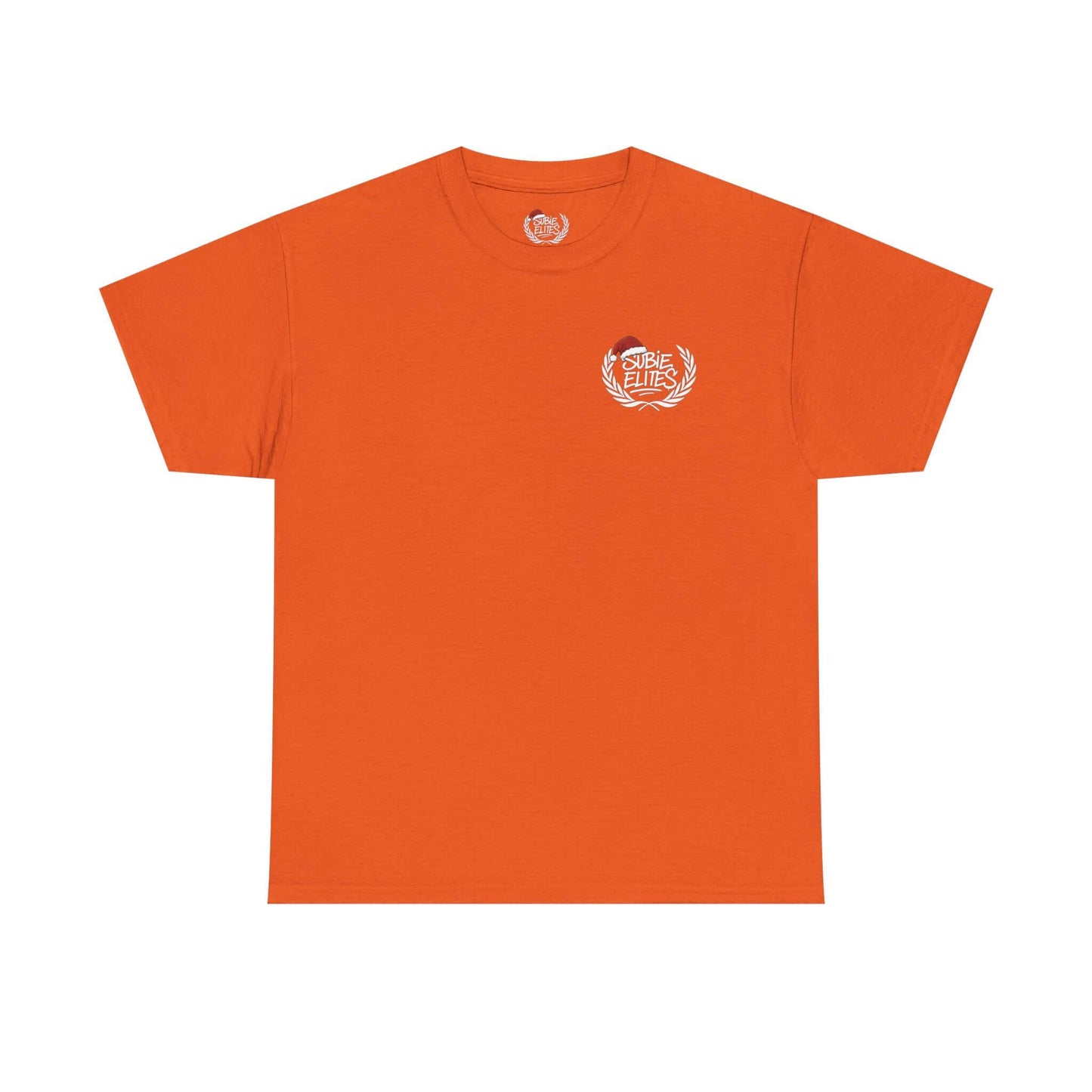 Subie Elites T-Shirt —WRX/STI Car Club Graphic Tee in vibrant orange color with chest emblem design.