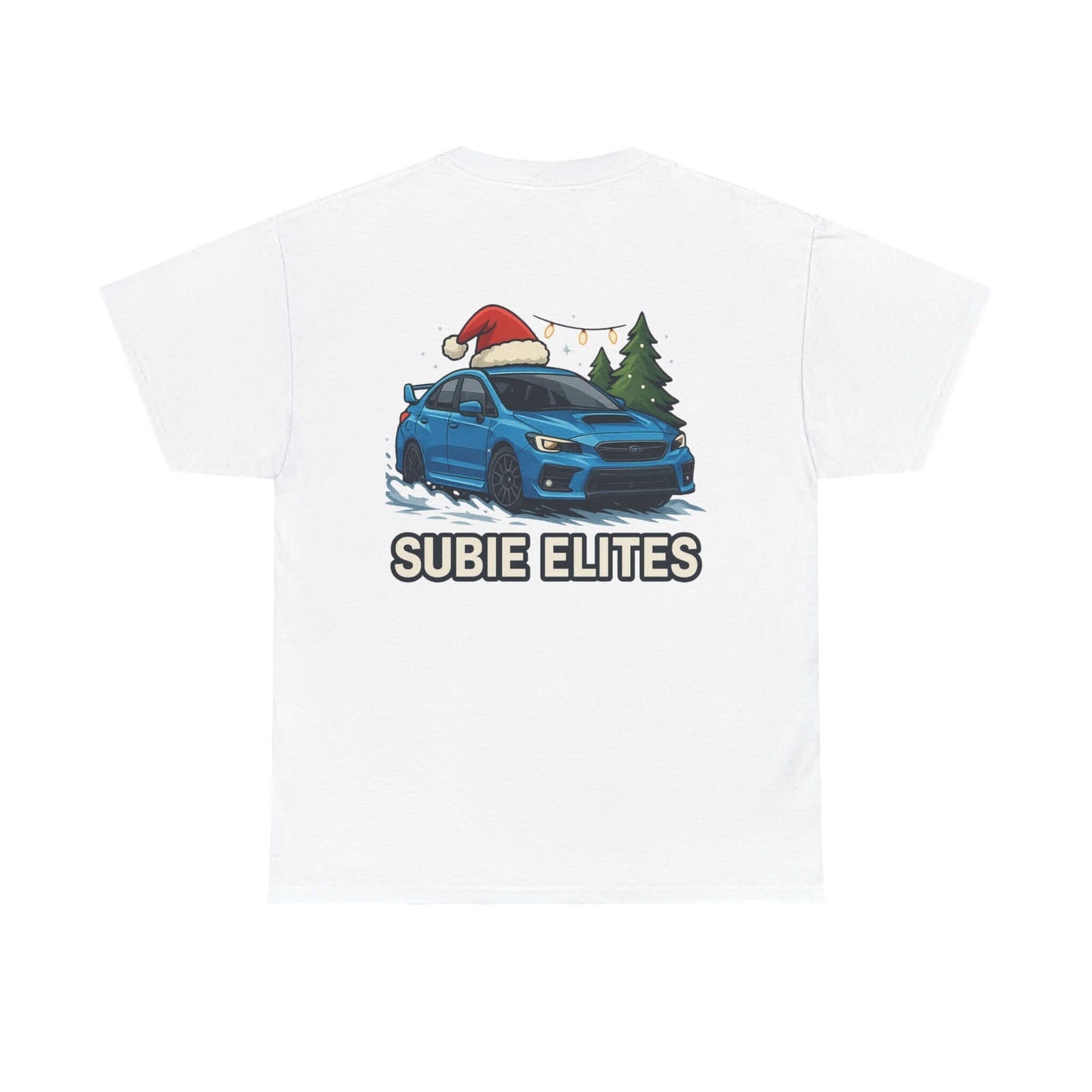 Subie Elites Holiday Car Tee — Blue Subaru Christmas Graphic Shirt