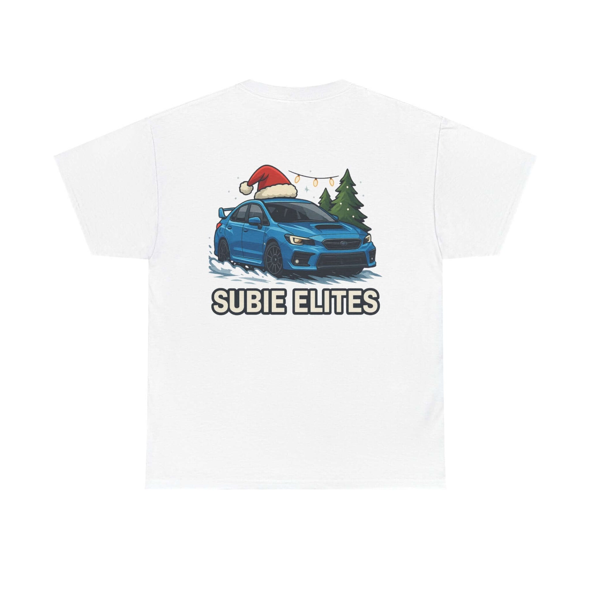 Subie Elites Holiday Car Tee — Blue Subaru Christmas Graphic Shirt