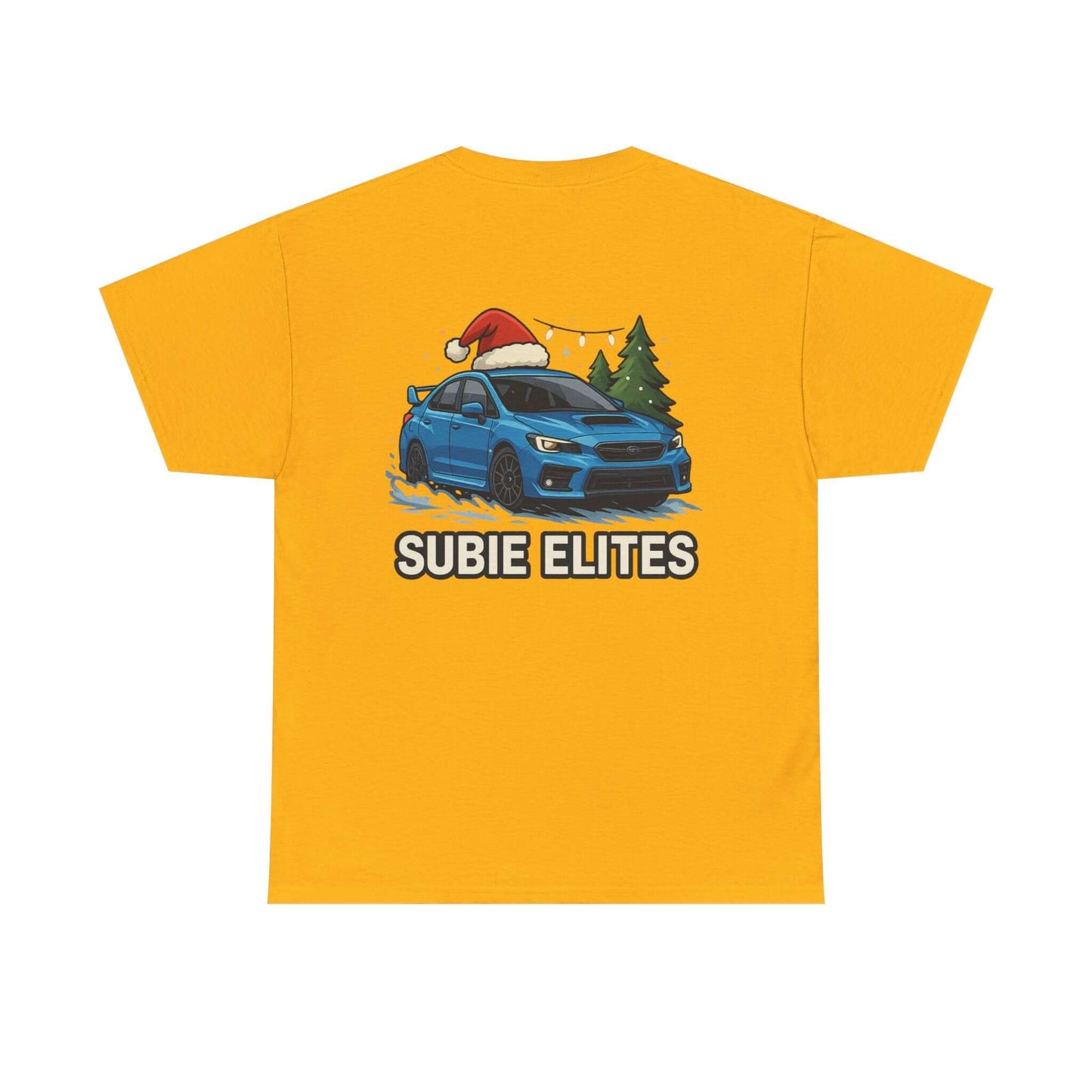 Subie Elites Holiday Car Tee — Blue Subaru Christmas Graphic Shirt