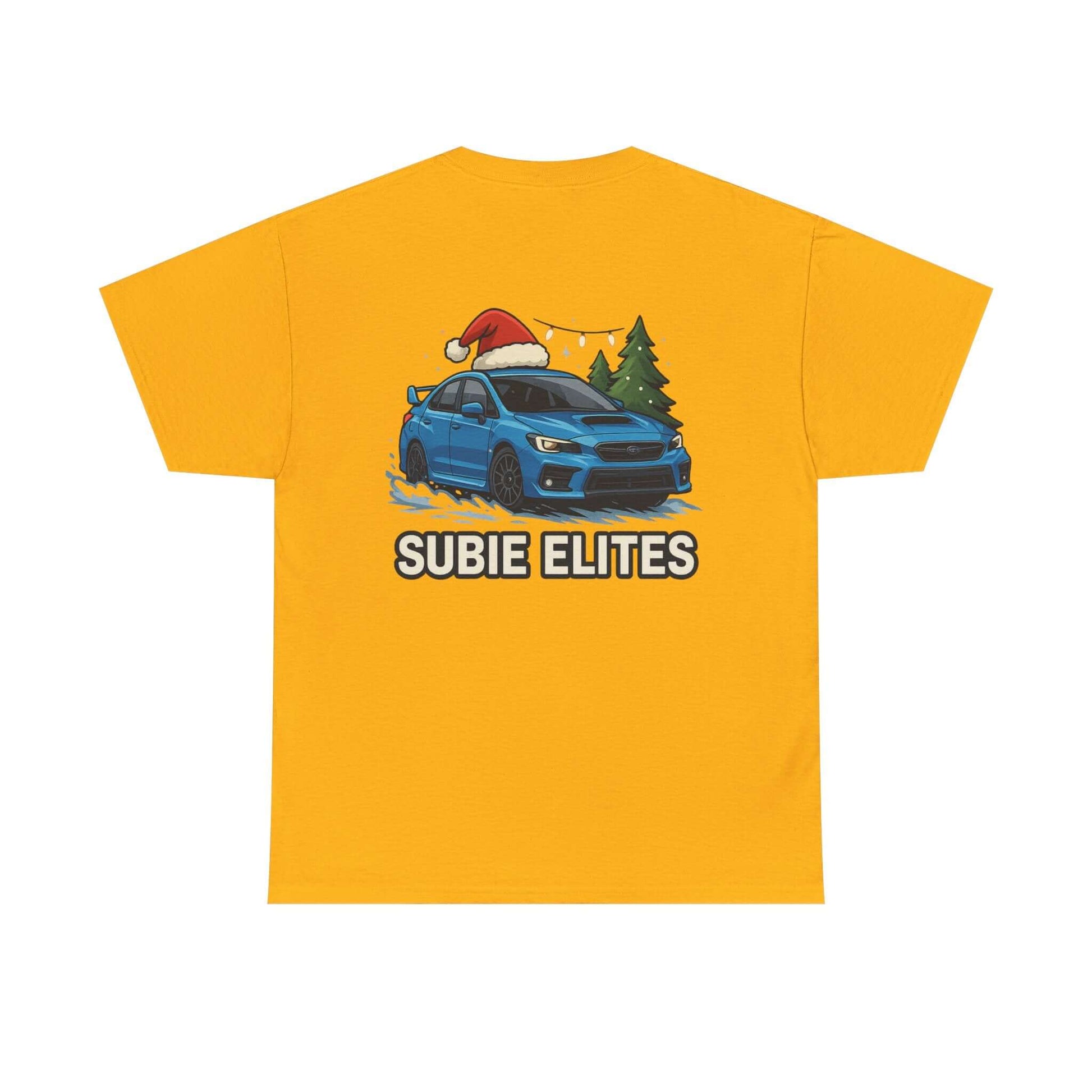 Subie Elites Holiday Car Tee — Blue Subaru Christmas Graphic Shirt