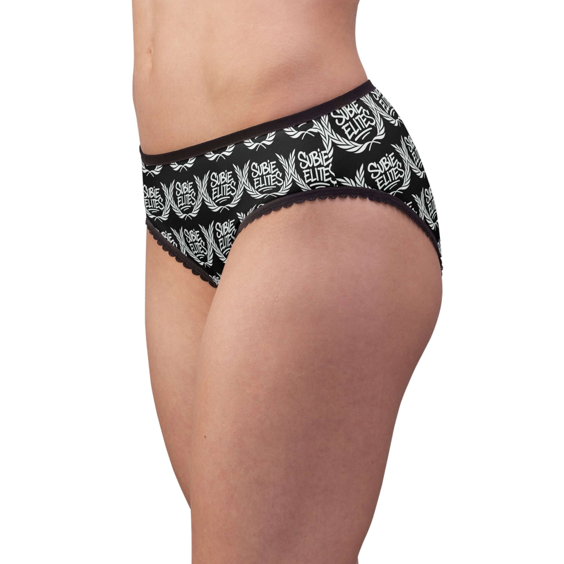 Subie Elites Logo Women's Briefs — Black All-Over-Print Comfortable Cotton Briefs