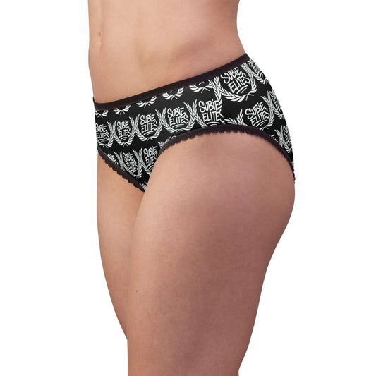 Subie Elites Logo Women's Briefs — Black All-Over-Print Comfortable Cotton Briefs