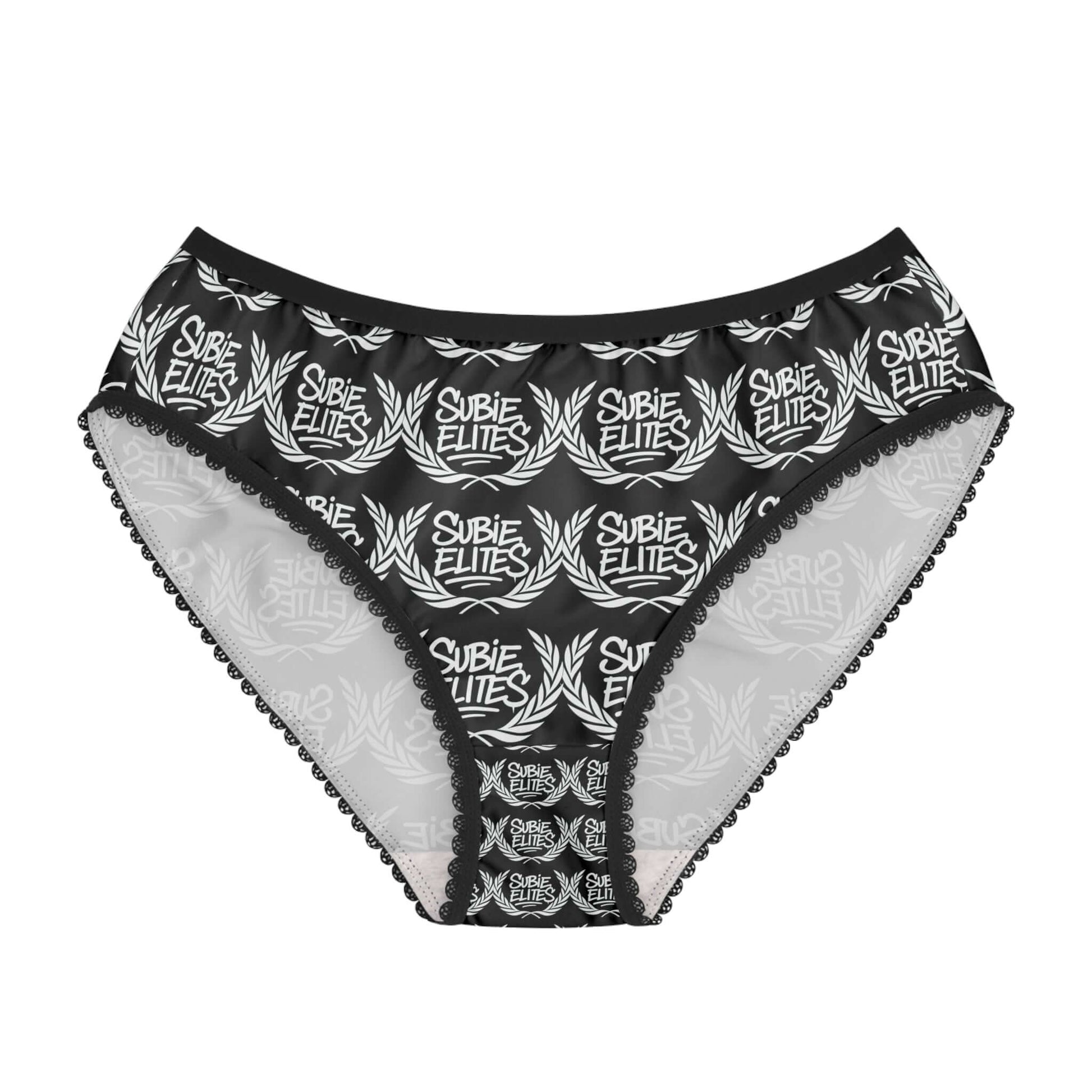 Subie Elites Logo Women's Briefs — Black All-Over-Print Comfortable Cotton Briefs
