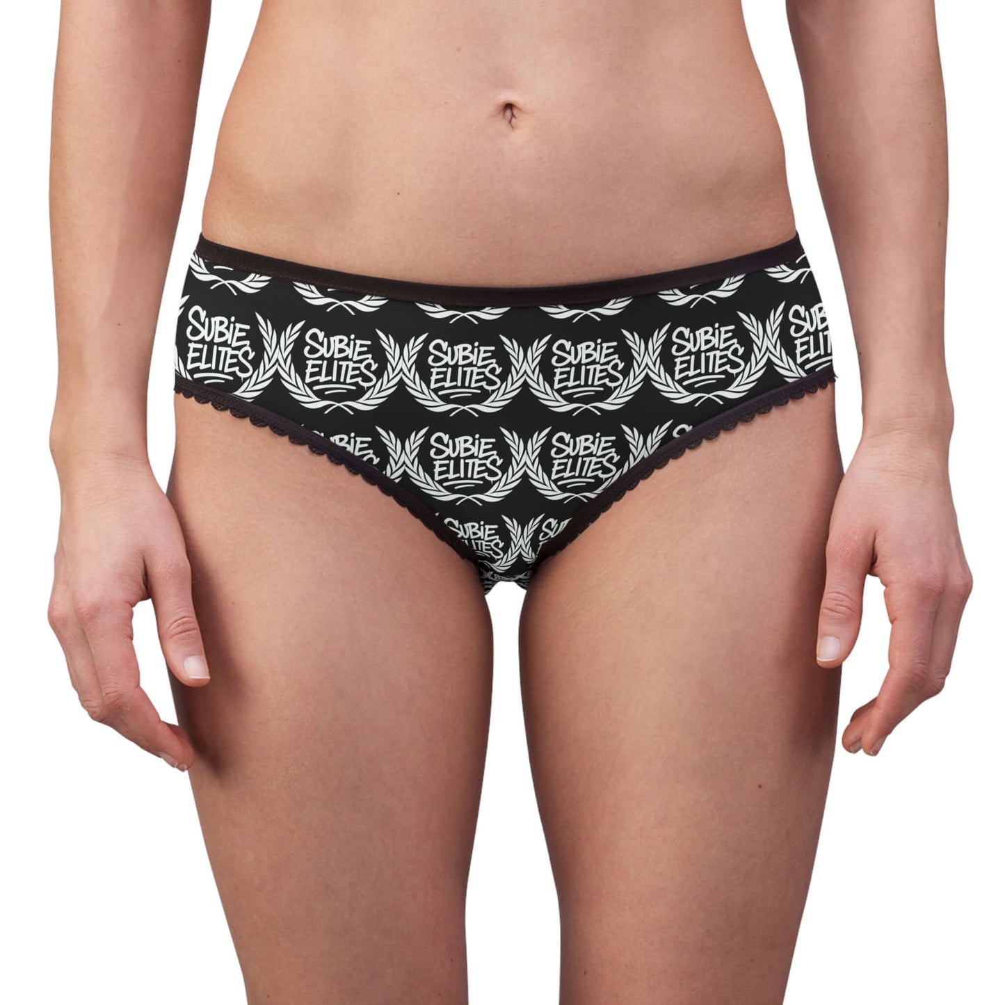 Subie Elites Logo Women's Briefs — Black All-Over-Print Comfortable Cotton Briefs