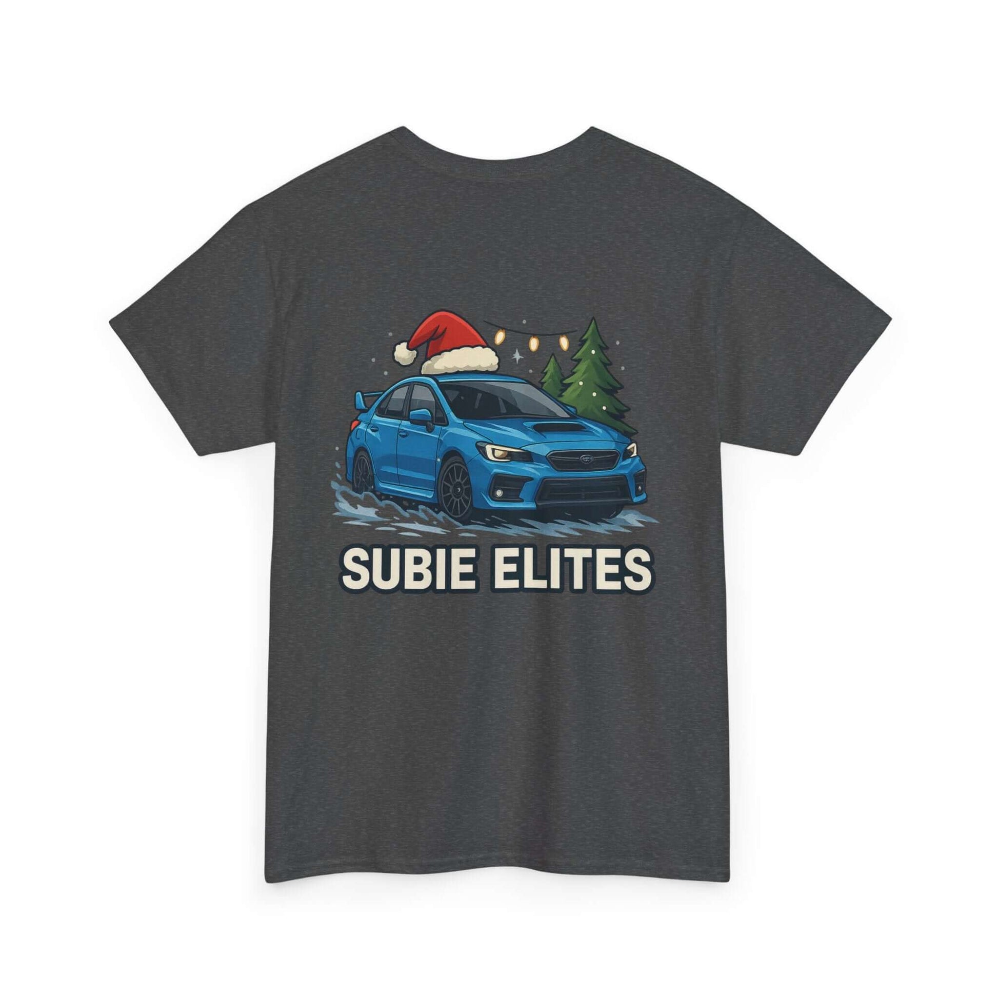 Subie Elites Holiday Car Tee — Blue Subaru Christmas Graphic Shirt