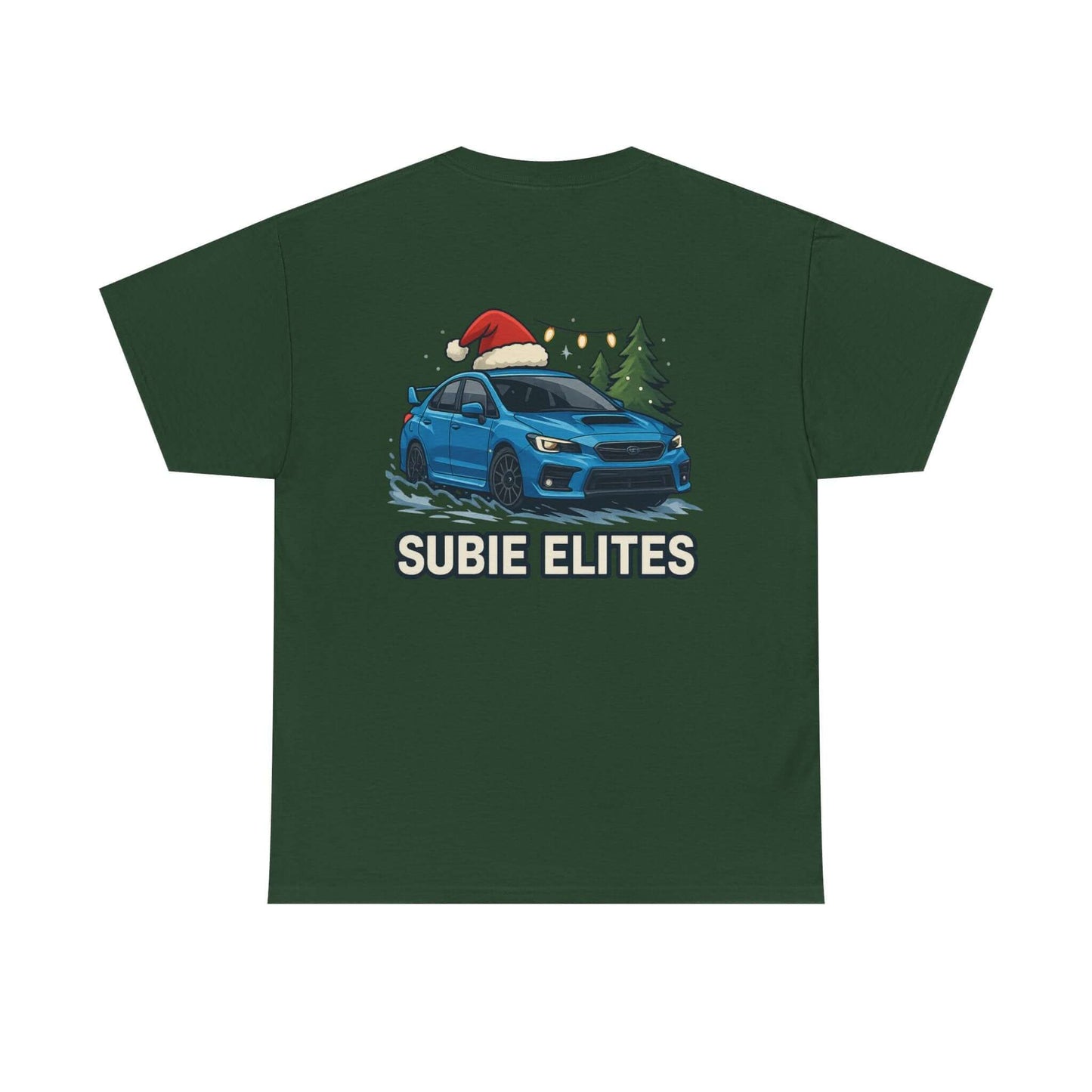 Subie Elites Holiday Car Tee — Blue Subaru Christmas Graphic Shirt