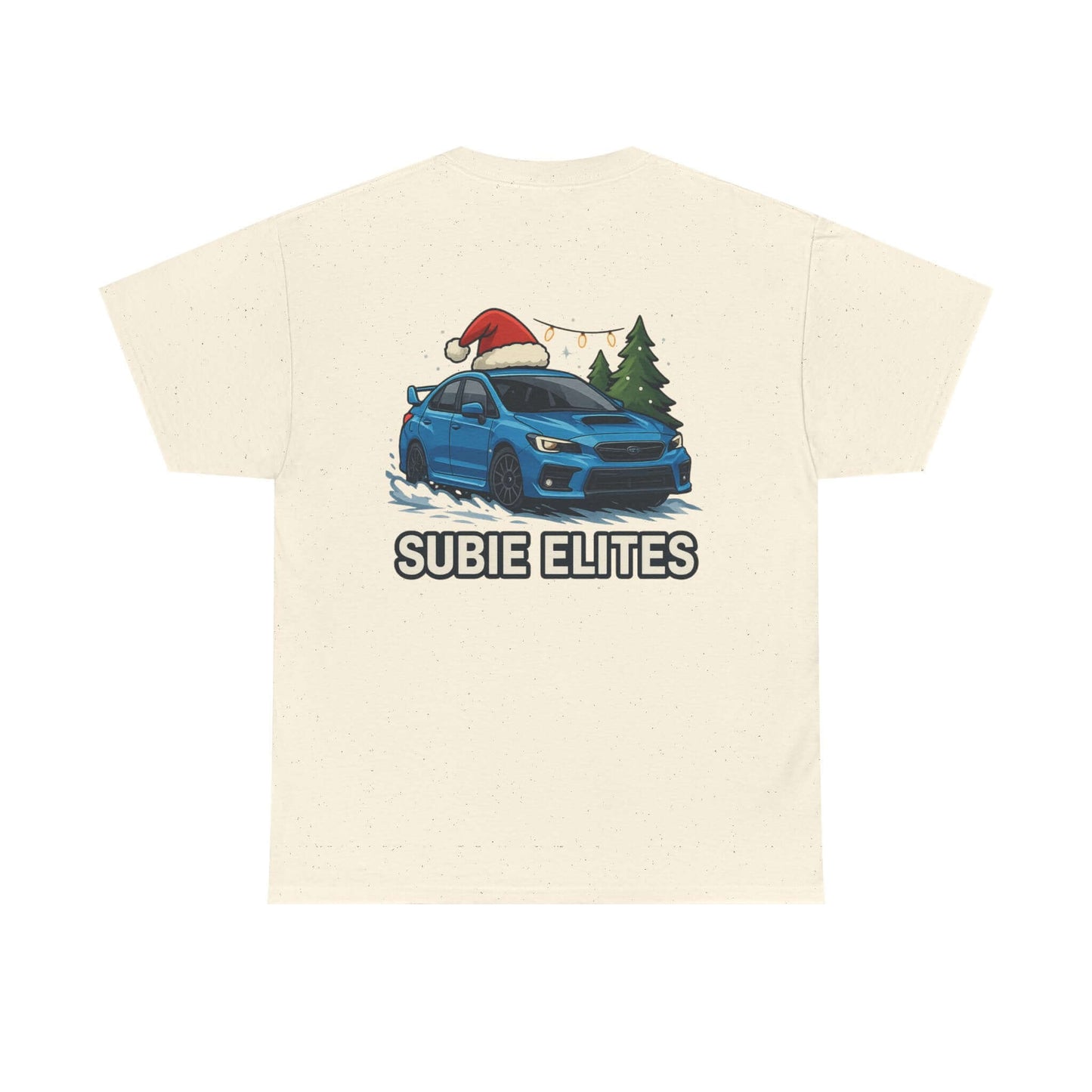 Subie Elites Holiday Car Tee — Blue Subaru Christmas Graphic Shirt