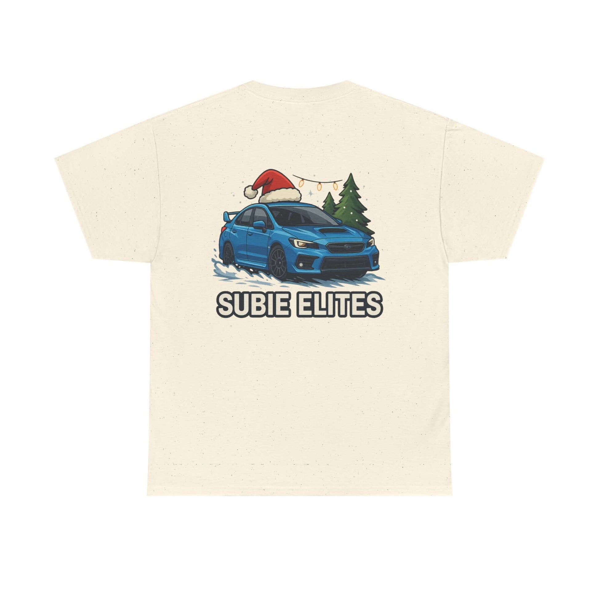 Subie Elites Holiday Car Tee — Blue Subaru Christmas Graphic Shirt
