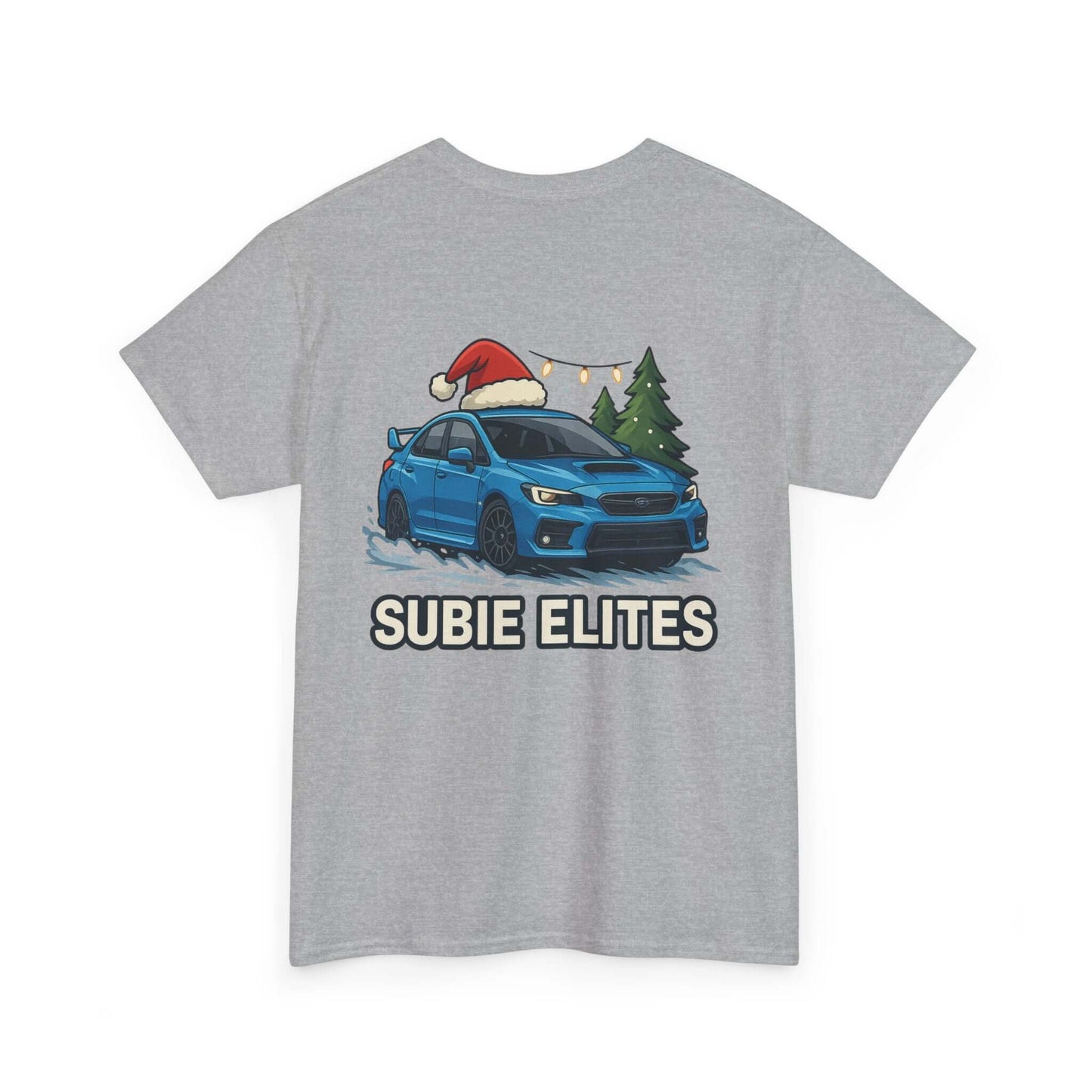 Subie Elites Holiday Car Tee — Blue Subaru Christmas Graphic Shirt