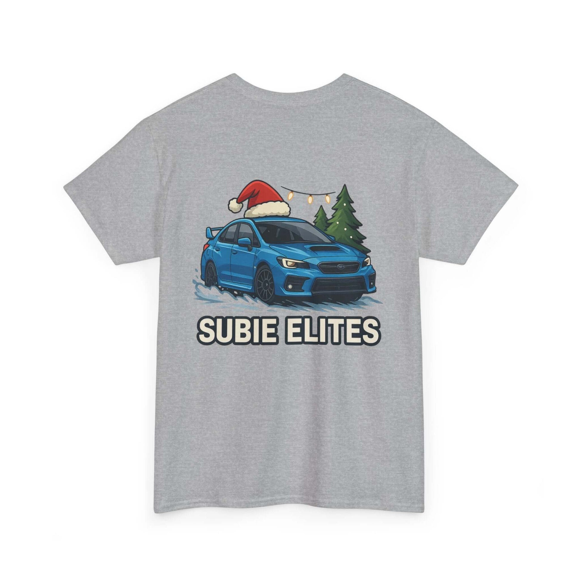 Subie Elites Holiday Car Tee — Blue Subaru Christmas Graphic Shirt