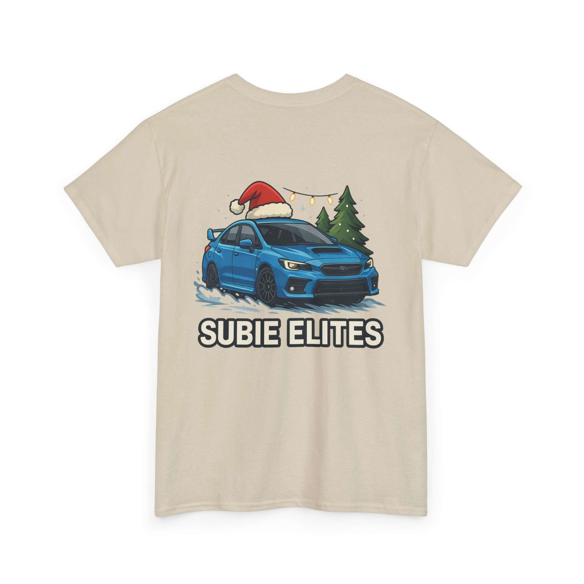 Subie Elites Holiday Car Tee — Blue Subaru Christmas Graphic Shirt
