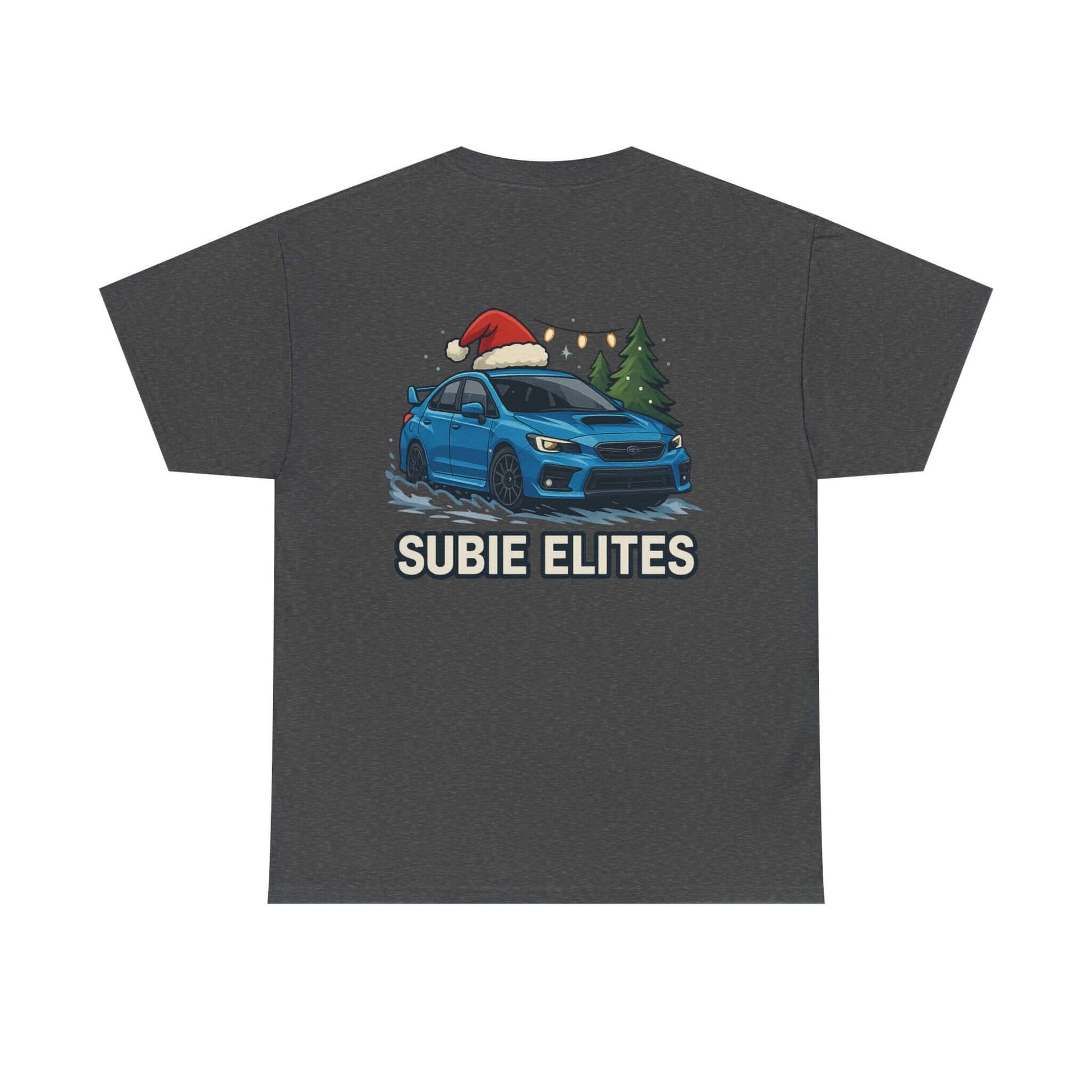 Subie Elites Holiday Car Tee — Blue Subaru Christmas Graphic Shirt