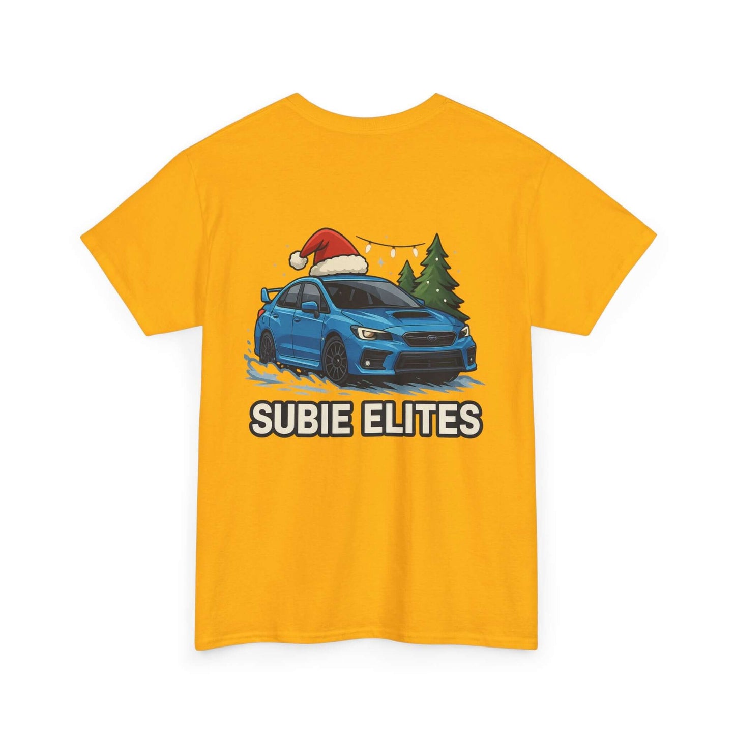 Subie Elites Holiday Car Tee — Blue Subaru Christmas Graphic Shirt