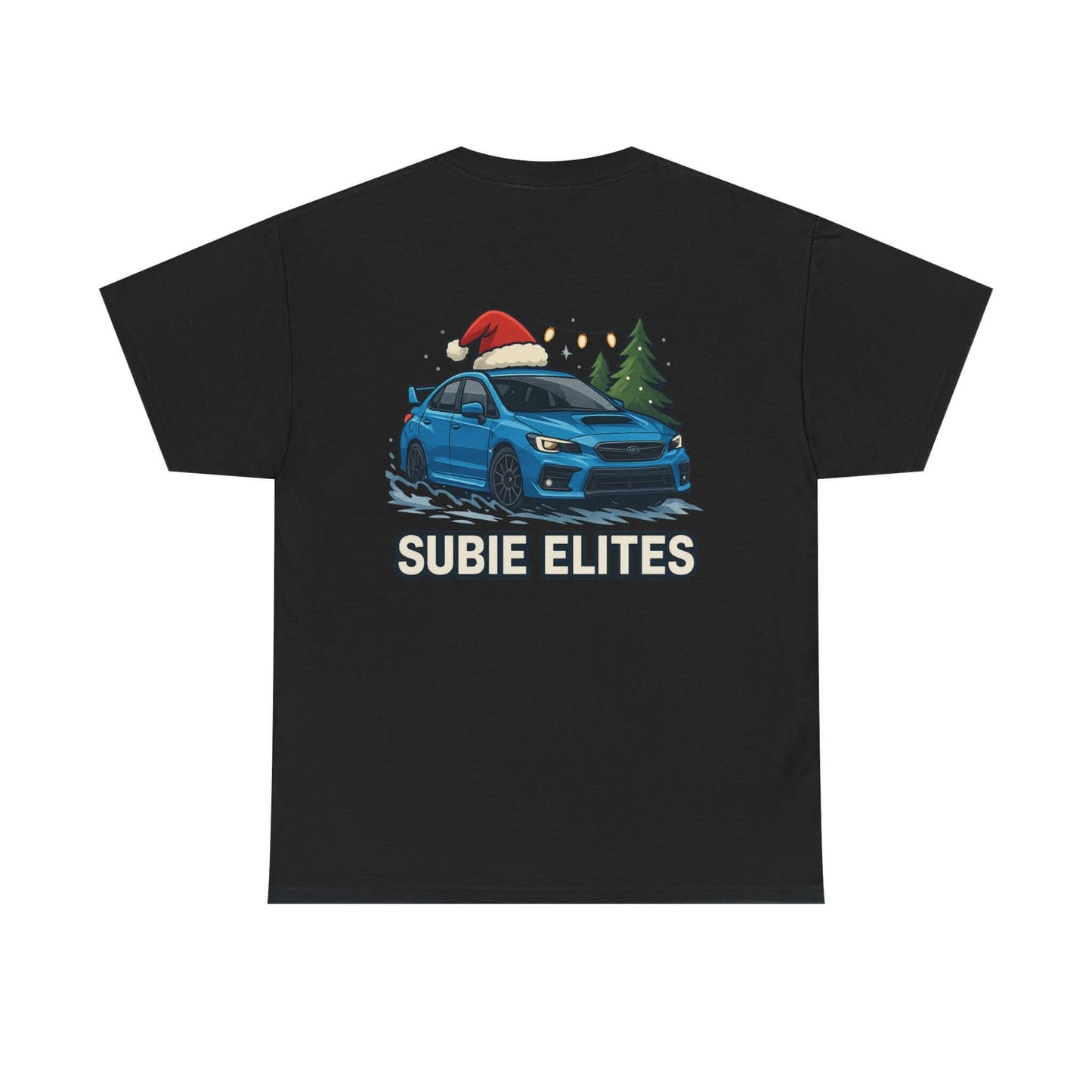 Subie Elites Holiday Car Tee — Blue Subaru Christmas Graphic Shirt