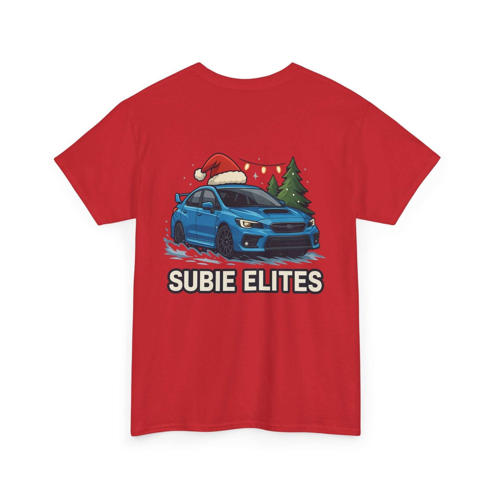 Subie Elites Holiday Car Tee — Blue Subaru Christmas Graphic Shirt