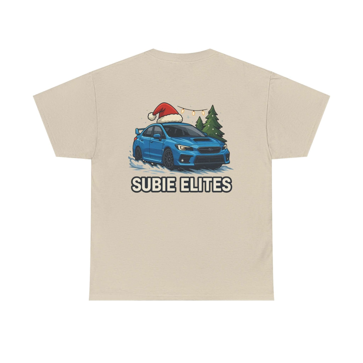 Subie Elites Holiday Car Tee — Blue Subaru Christmas Graphic Shirt