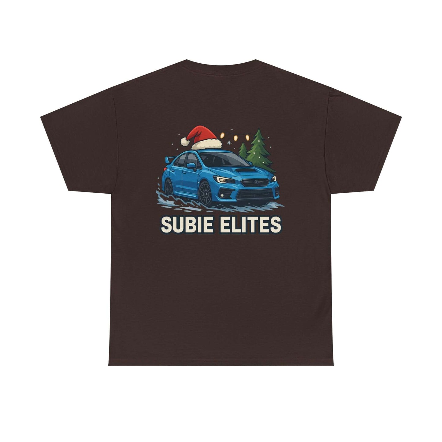 Subie Elites Holiday Car Tee — Blue Subaru Christmas Graphic Shirt