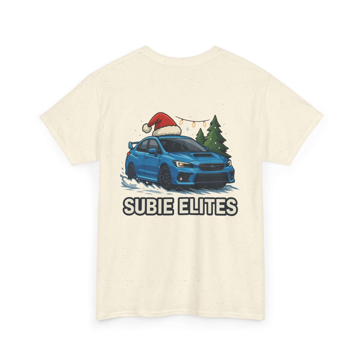 Subie Elites Holiday Car Tee — Blue Subaru Christmas Graphic Shirt
