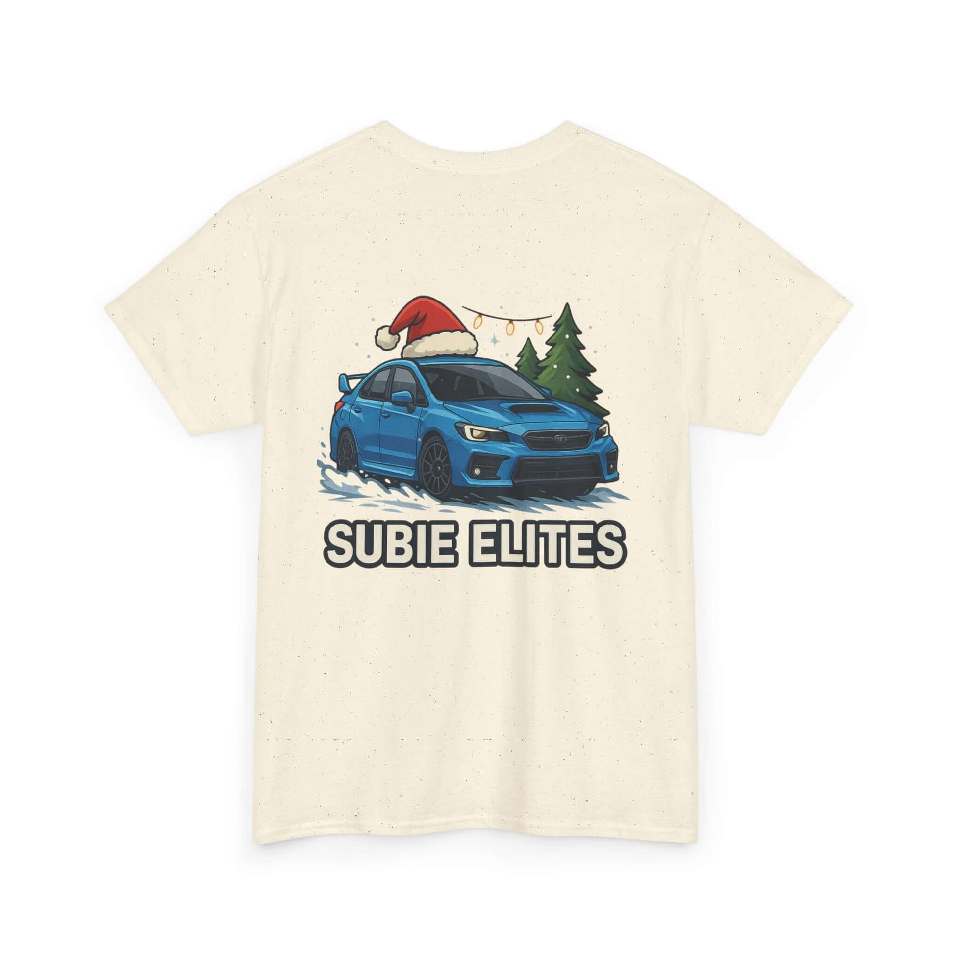 Subie Elites Holiday Car Tee — Blue Subaru Christmas Graphic Shirt