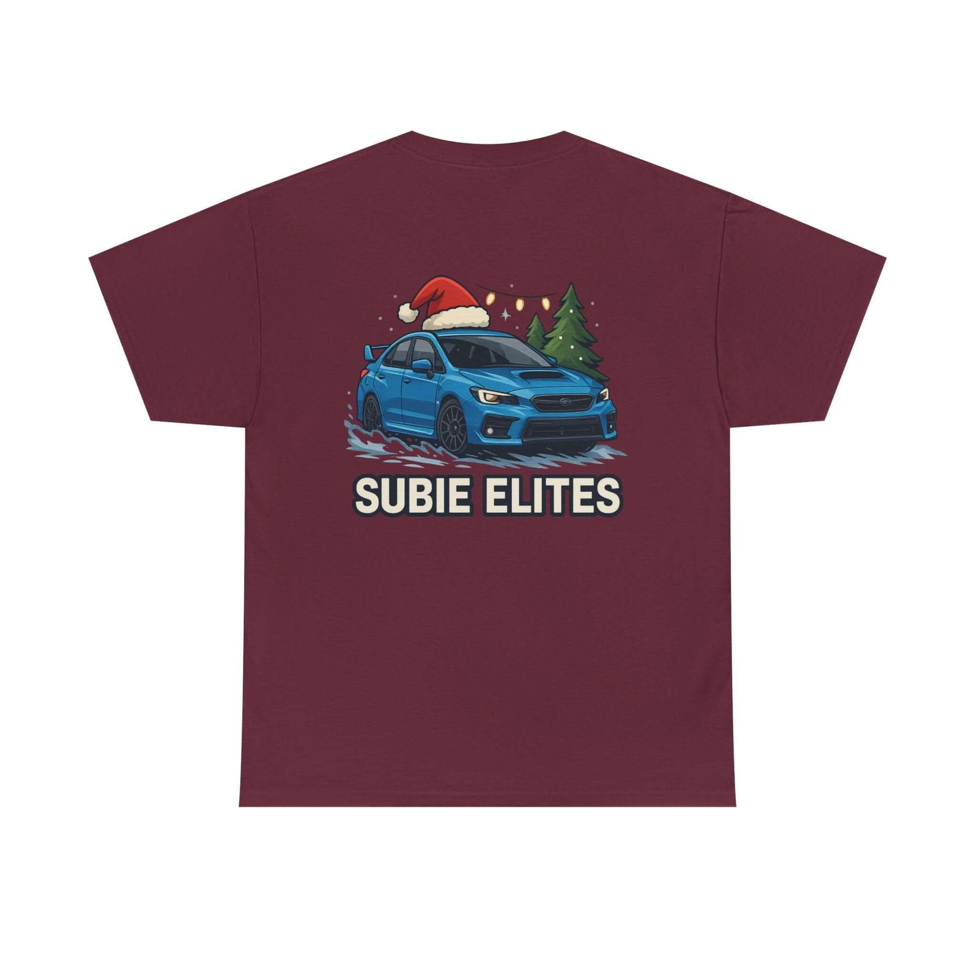 Subie Elites Holiday Car Tee — Blue Subaru Christmas Graphic Shirt