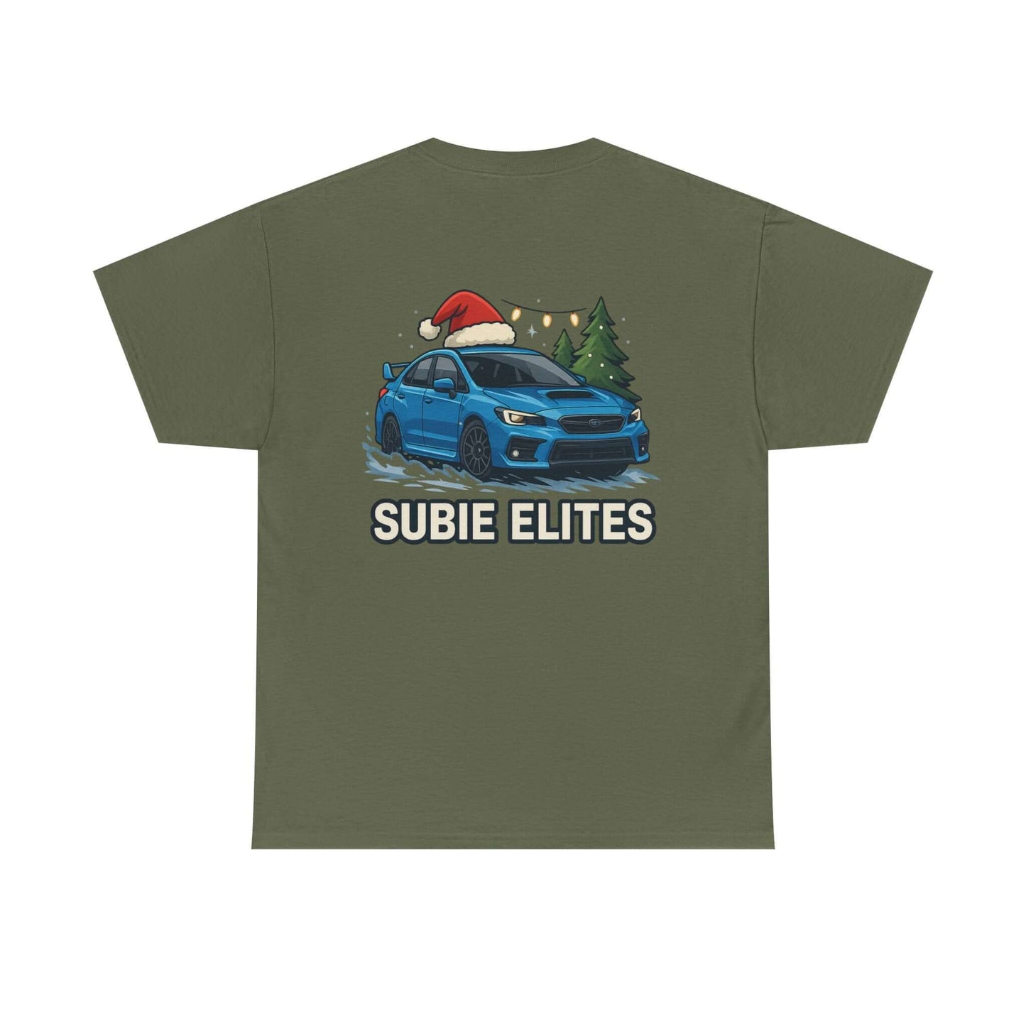 Subie Elites Holiday Car Tee — Blue Subaru Christmas Graphic Shirt