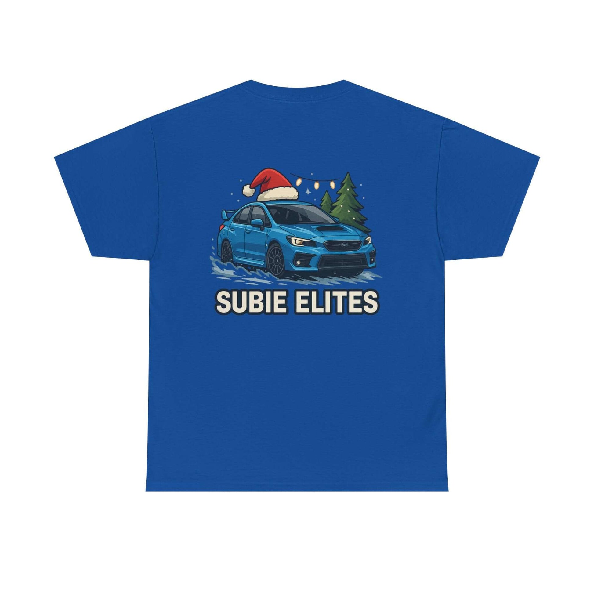 Subie Elites Holiday Car Tee — Blue Subaru Christmas Graphic Shirt