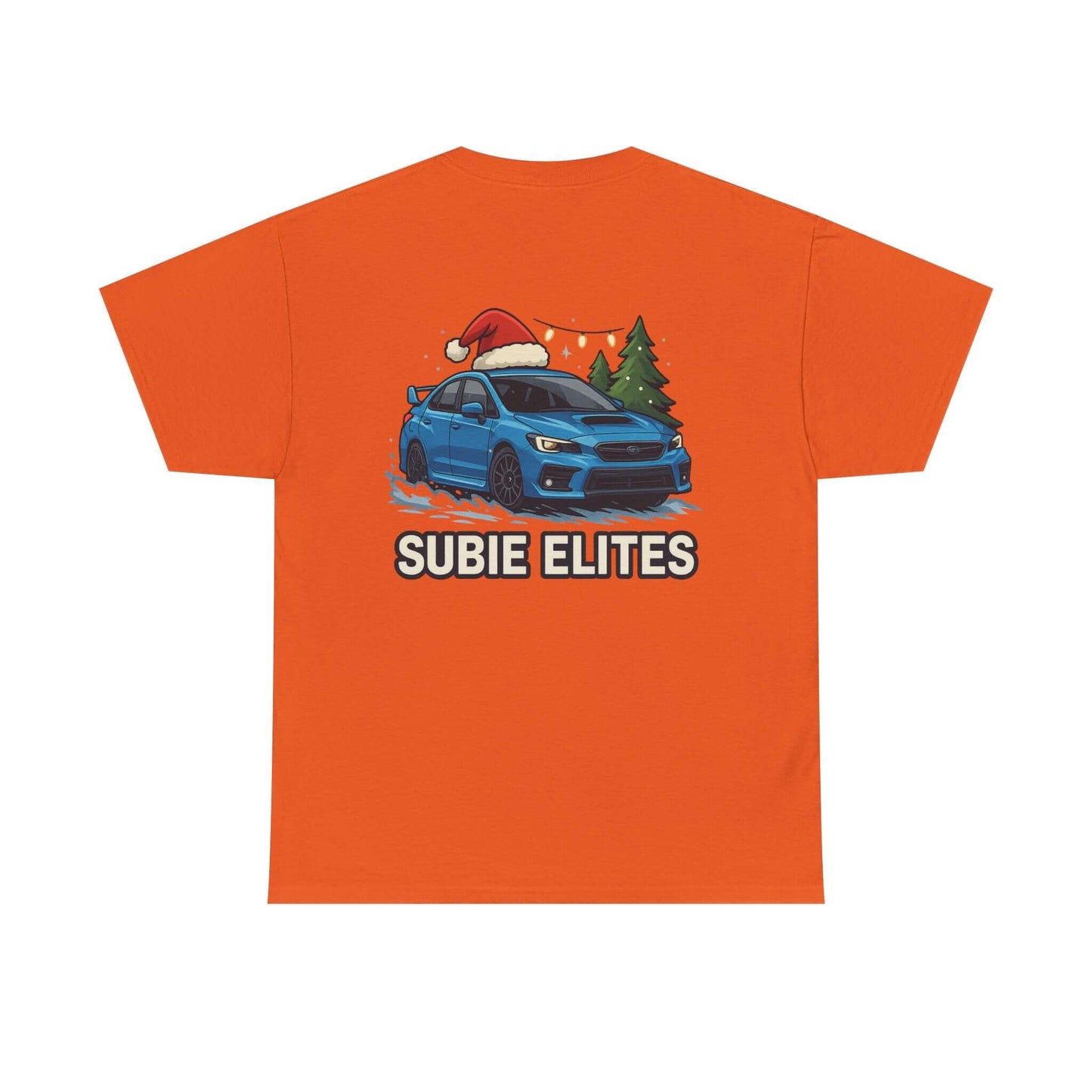Subie Elites Holiday Car Tee — Blue Subaru Christmas Graphic Shirt
