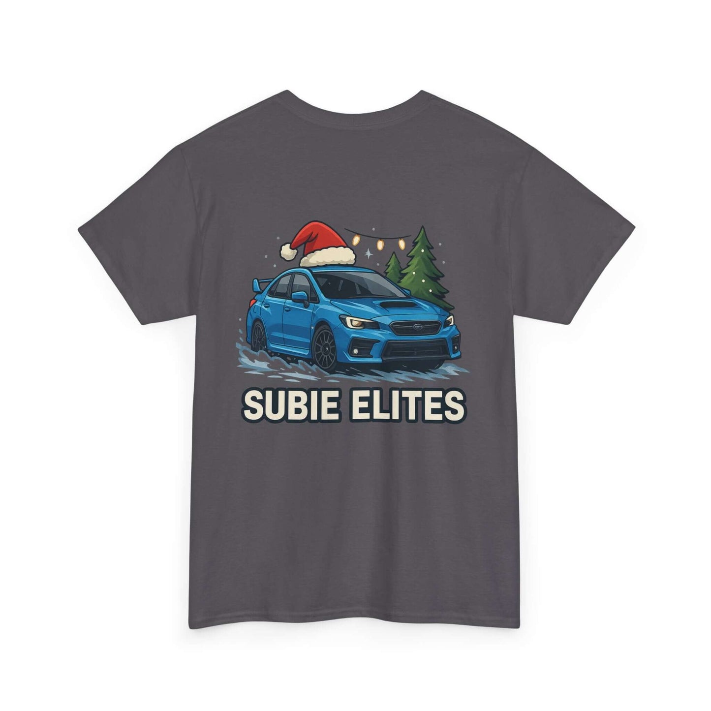 Subie Elites Holiday Car Tee — Blue Subaru Christmas Graphic Shirt