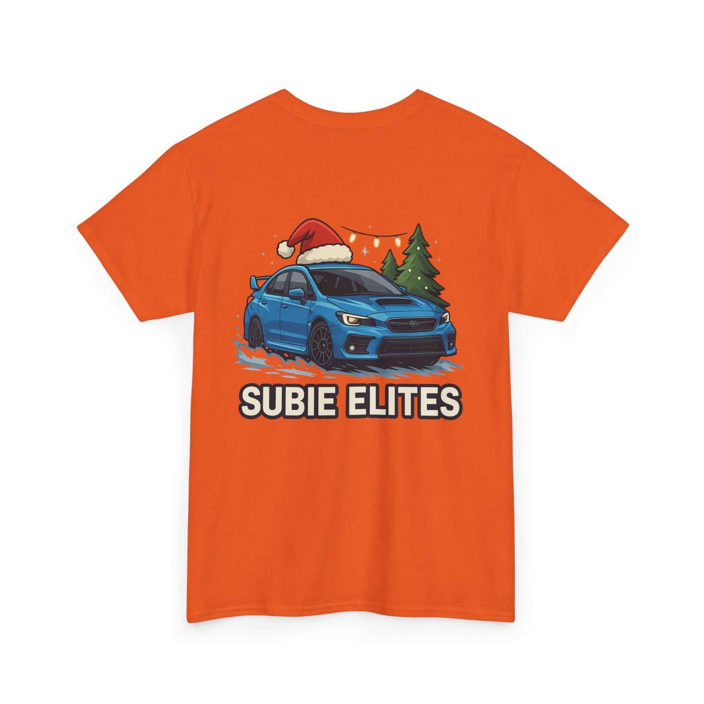 Subie Elites Holiday Car Tee — Blue Subaru Christmas Graphic Shirt