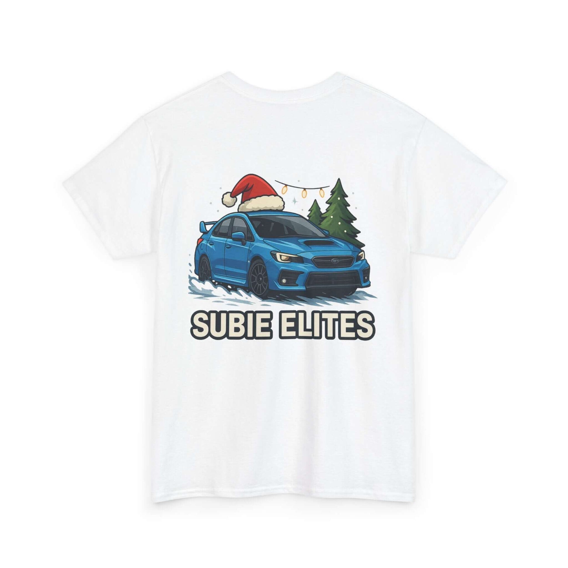 Subie Elites Holiday Car Tee — Blue Subaru Christmas Graphic Shirt