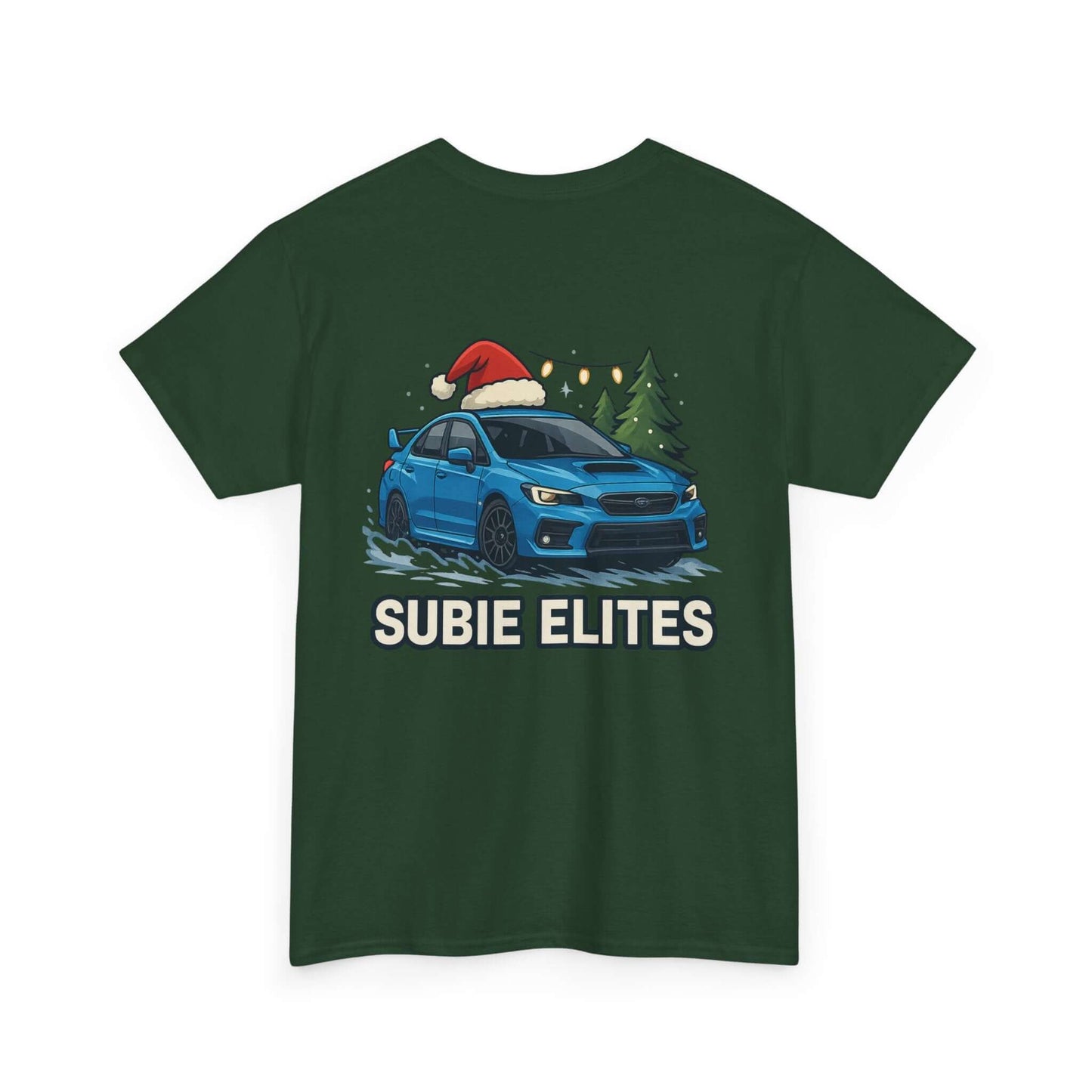 Subie Elites Holiday Car Tee — Blue Subaru Christmas Graphic Shirt