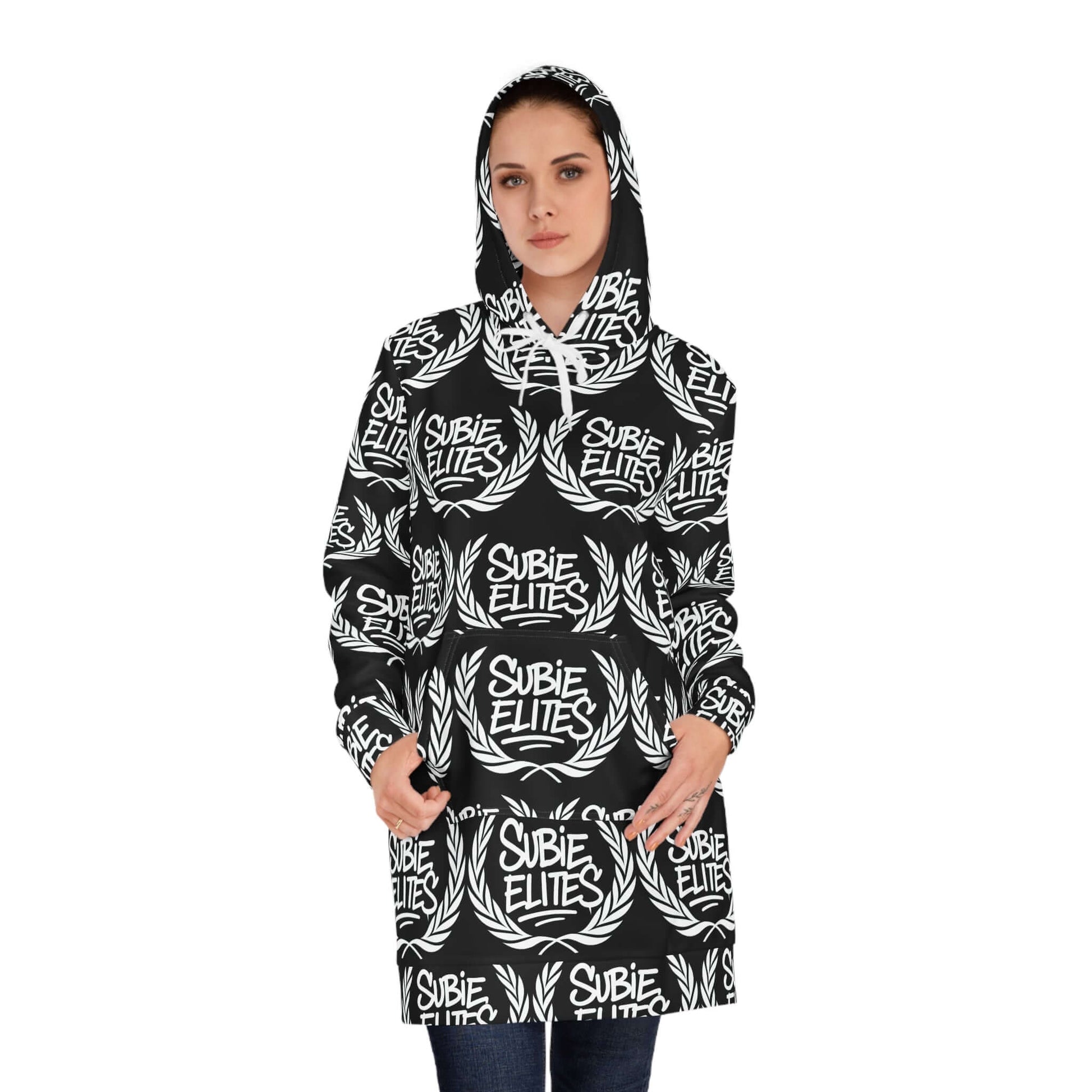 Subie Elites Hoodie Dress — All-Over Print Racing Crew Pullover