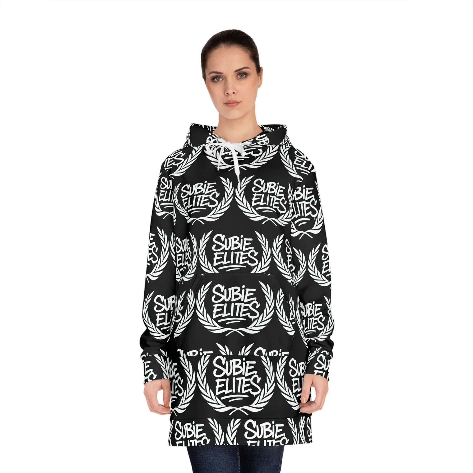 Subie Elites Hoodie Dress — All-Over Print Racing Crew Pullover