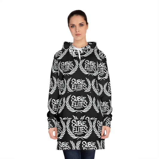 Subie Elites Hoodie Dress — All-Over Print Racing Crew Pullover